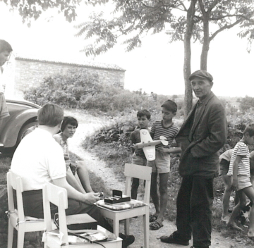 1960s. Tony Hurren records an interview in the village of Kostrčan